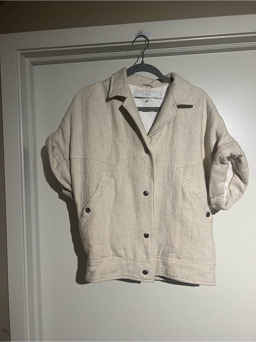 IRO Cream Textured Teddy Snap-Front Jacket
